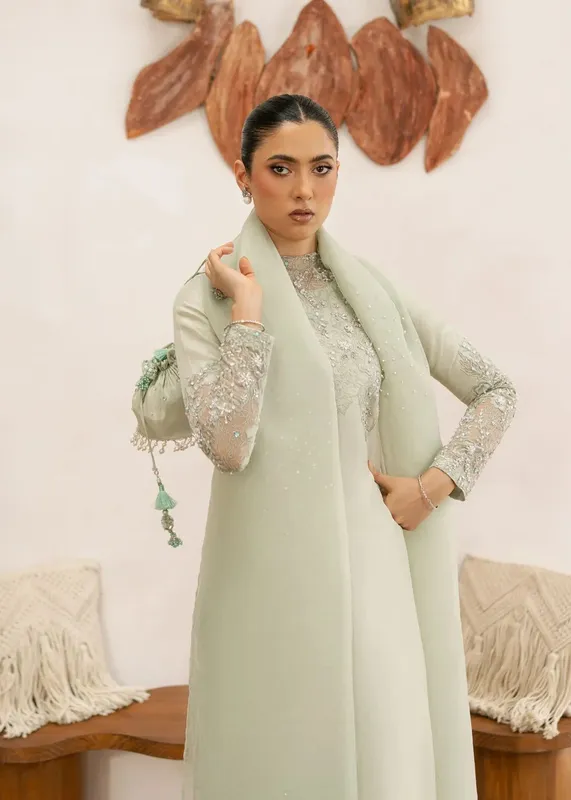 Dastoor Rania Luxury Pret 25 Apple Green Organza – view 1 – Poshaq