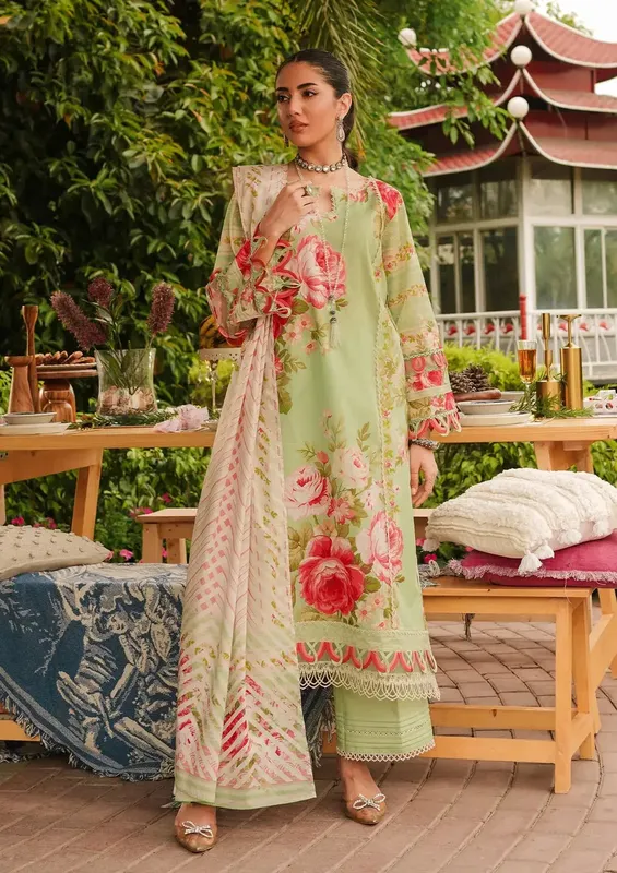 Elaf Printed Collection 24 Green Cambric – view 1 – Poshaq