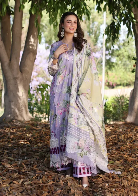 Elaf Prints Chikankari 24 Purple Organza – view 1 – Poshaq