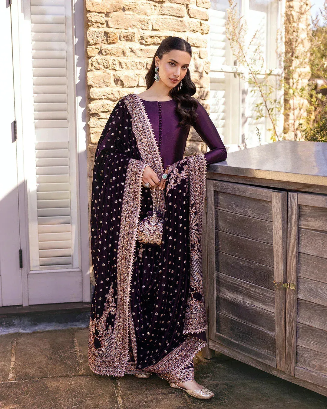 Faiza Saqlain Adeen Formals Plum Velvet – view 2 – Poshaq