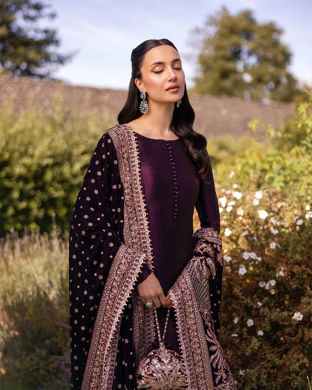 Faiza Saqlain Adeen Formals Plum Velvet – view 3 – Poshaq