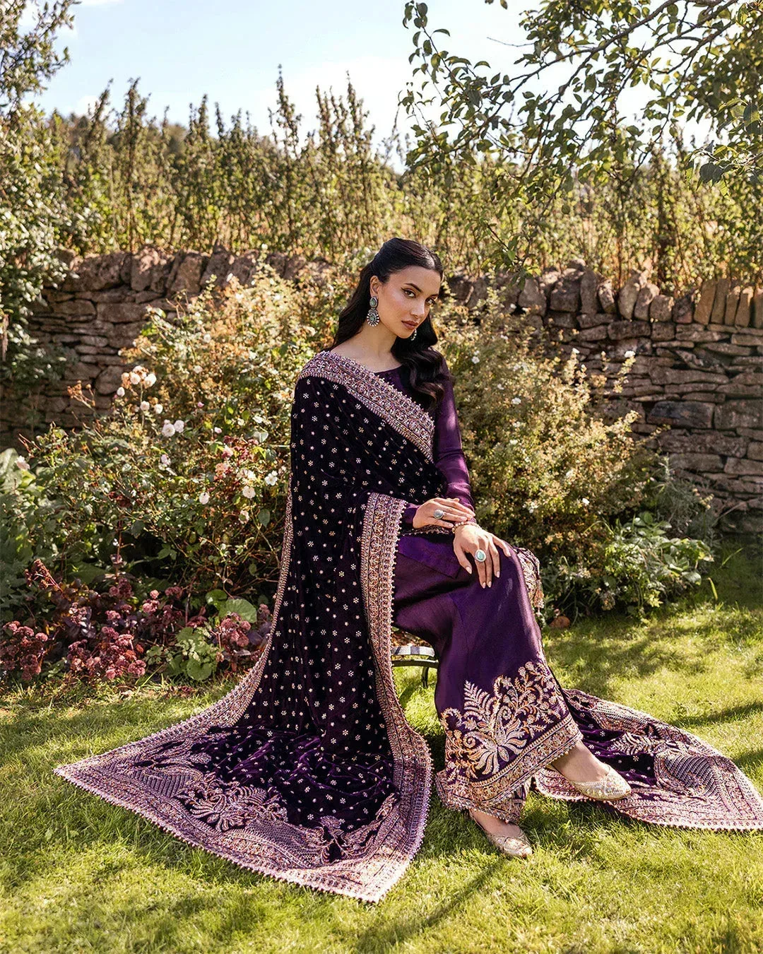 Faiza Saqlain Adeen Formals Plum Velvet – view 4 – Poshaq