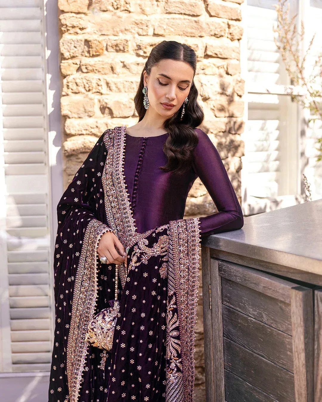 Faiza Saqlain Adeen Formals Plum Velvet – view 5 – Poshaq