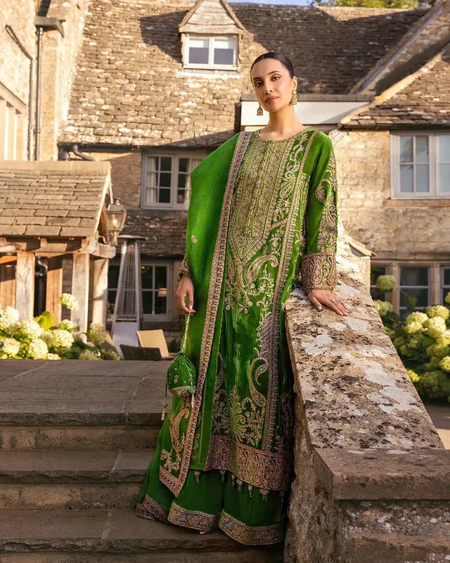 Faiza Saqlain Adeen Formals Green Organza – view 1 – Poshaq