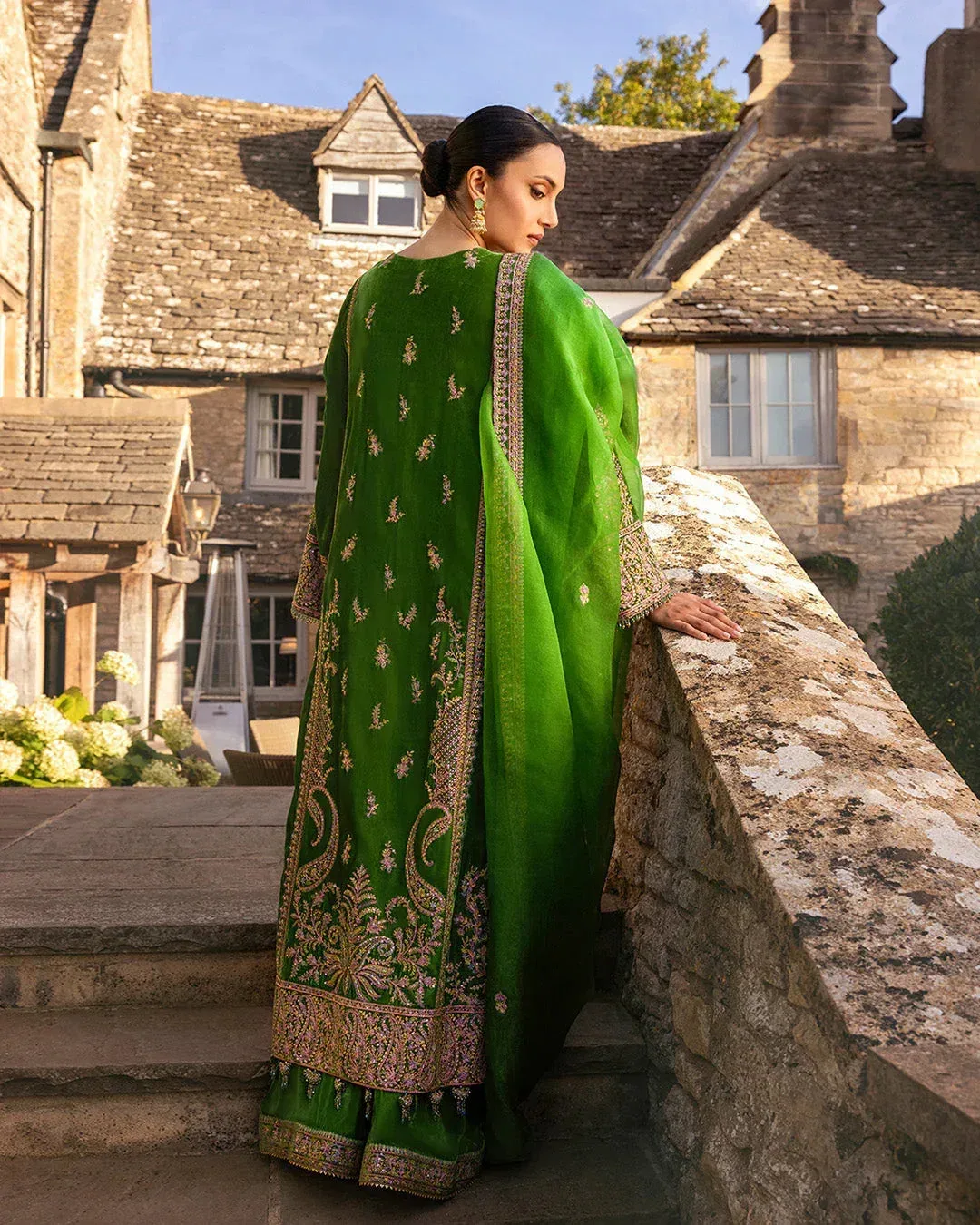 Faiza Saqlain Adeen Formals Green Organza – view 2 – Poshaq