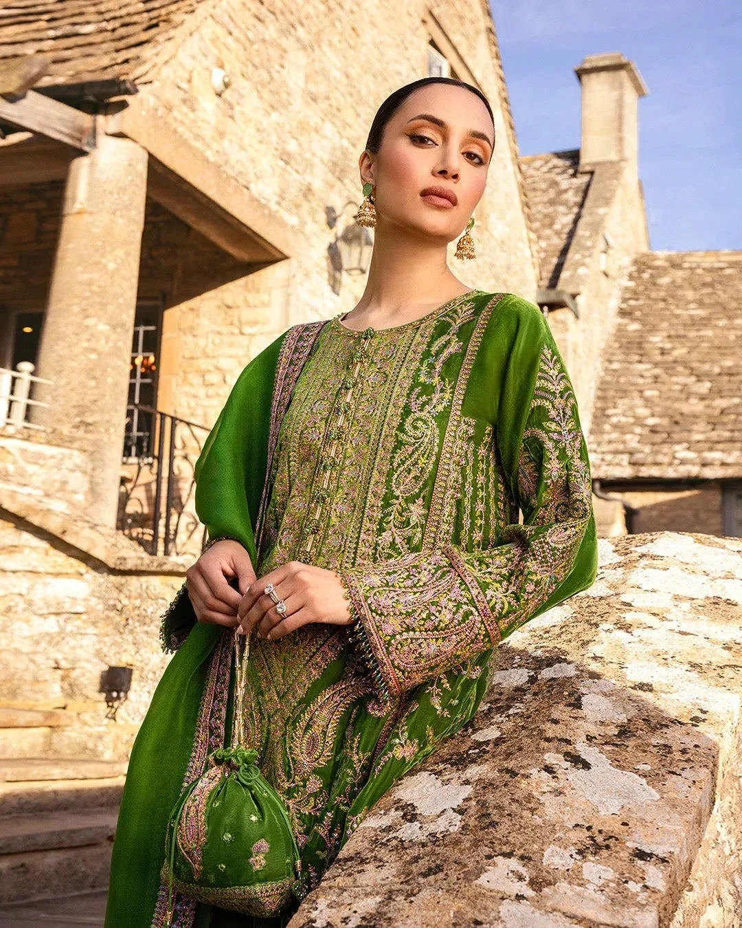 Faiza Saqlain Adeen Formals Green Organza – view 3 – Poshaq