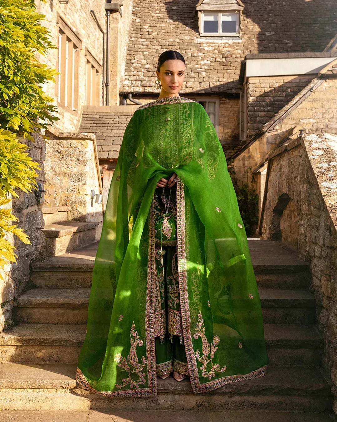 Faiza Saqlain Adeen Formals Green Organza – view 4 – Poshaq