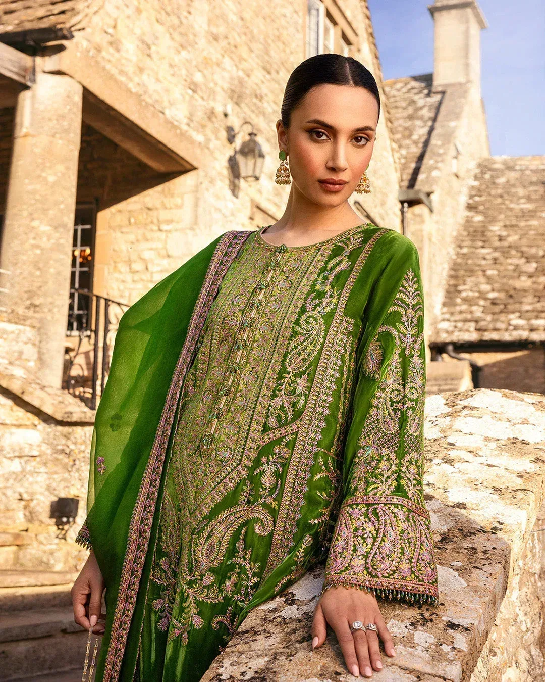 Faiza Saqlain Adeen Formals Green Organza – view 5 – Poshaq