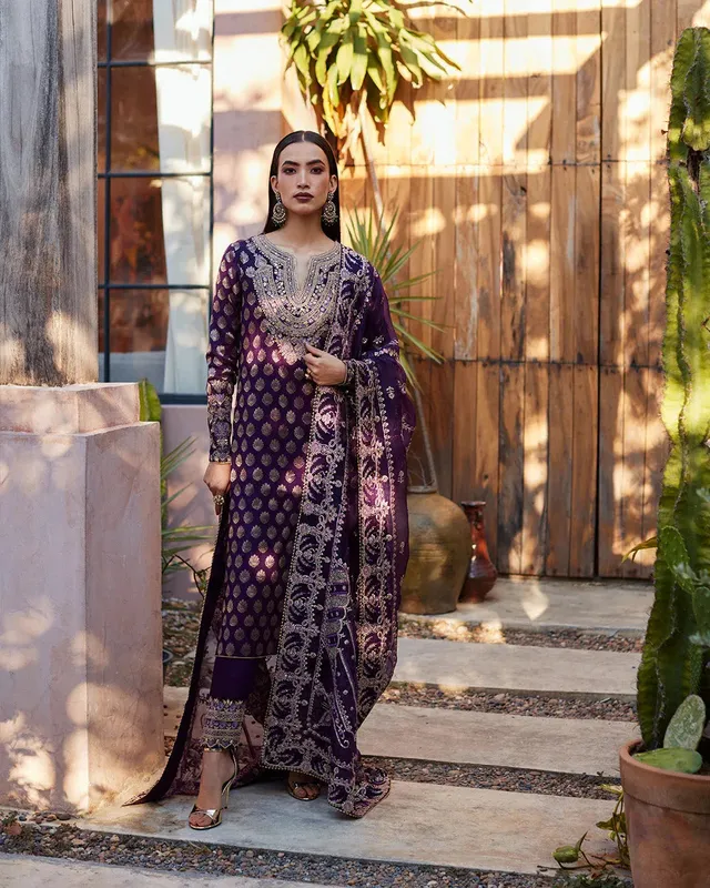 Faiza Saqlain Aurnia Spring Festive Edit 24 Plum Raw Silk – view 1 – Poshaq