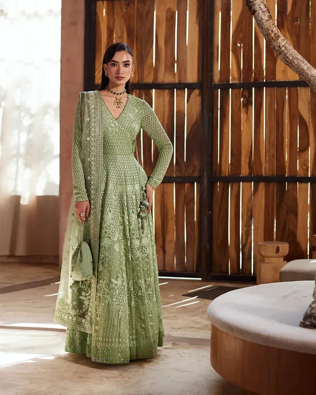 Faiza Saqlain Aurnia Spring Festive Edit 24 Green Cotton Silk – view 1 – Poshaq