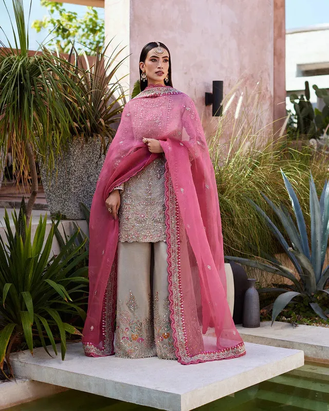 Faiza Saqlain Aurnia Spring Festive Edit 24 Pink Raw Silk – view 1 – Poshaq