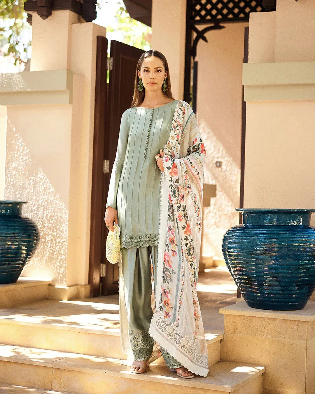 Faiza Saqlain Carmela Luxury Pret Green Silk – view 2 – Poshaq