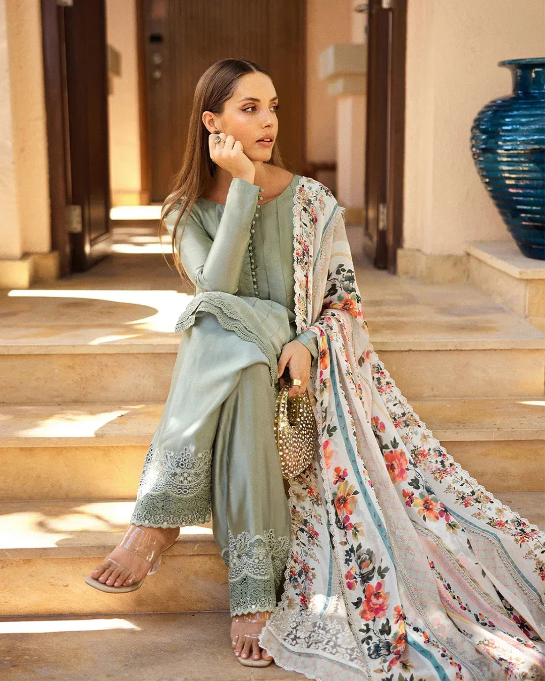 Faiza Saqlain Carmela Luxury Pret Green Silk – view 3 – Poshaq