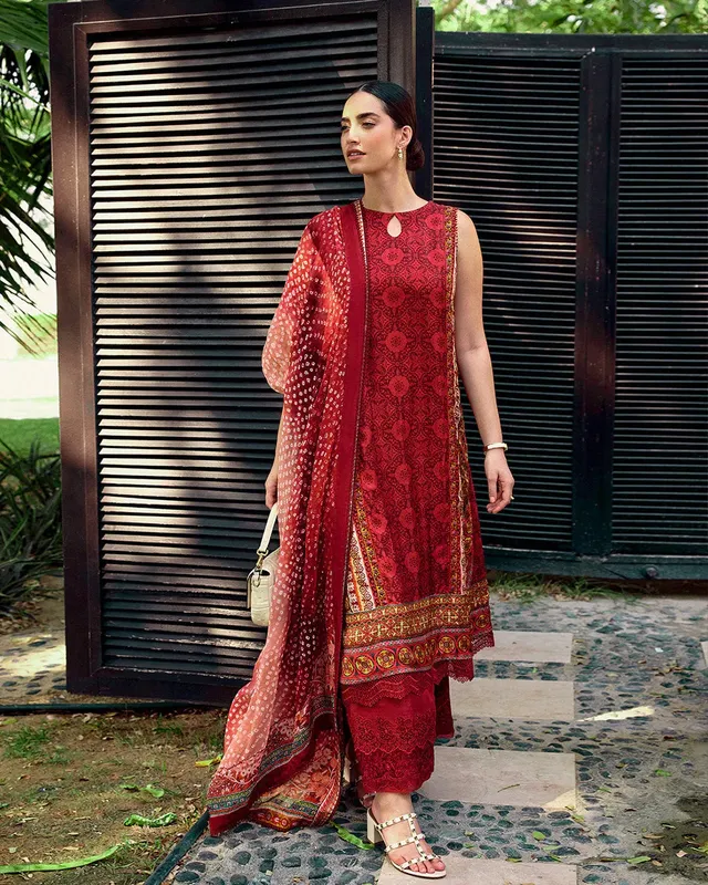 Faiza Saqlain Carmela Luxury Pret Red Chiffon – view 1 – Poshaq