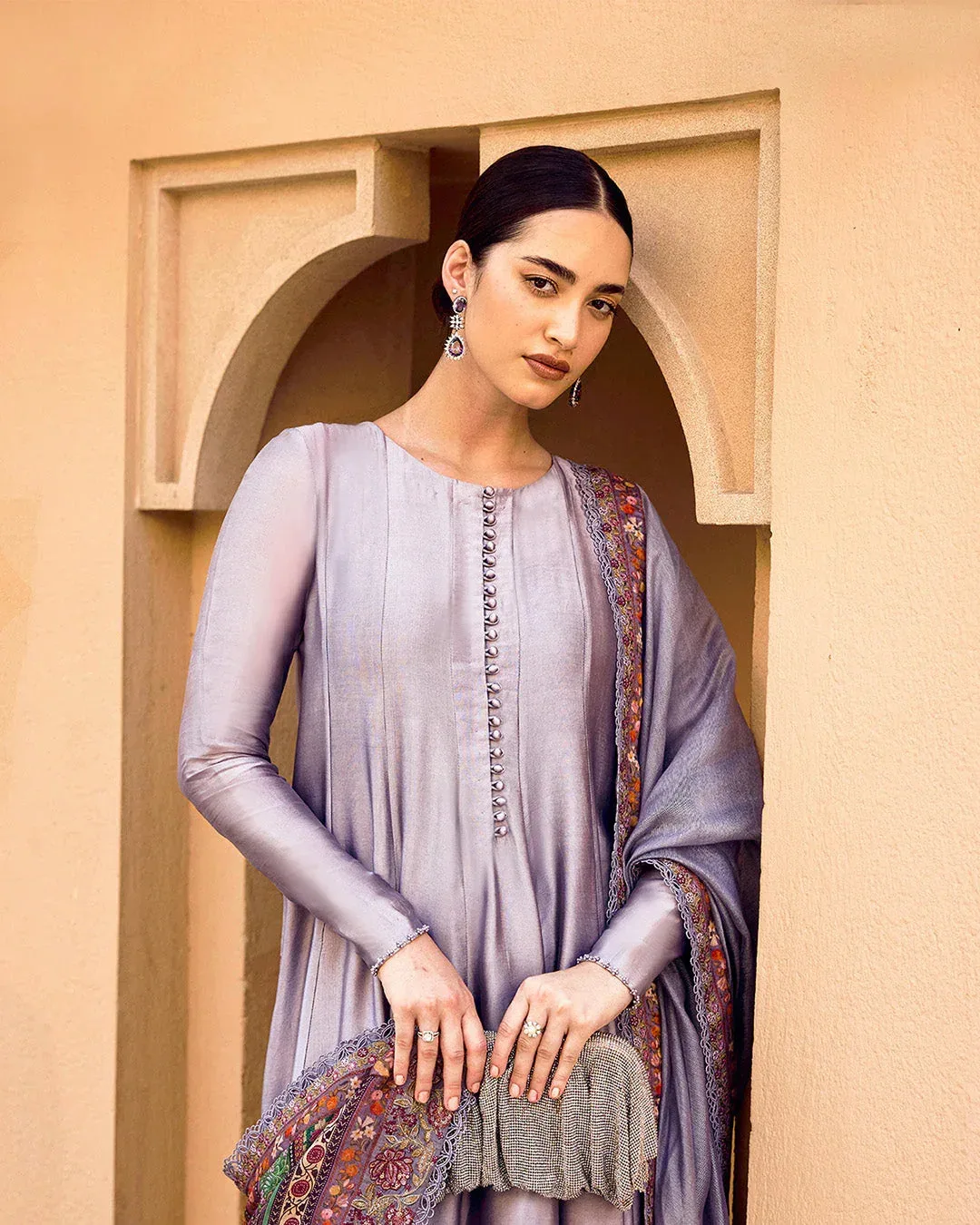Faiza Saqlain Carmela Luxury Pret Grey Cotton – view 3 – Poshaq