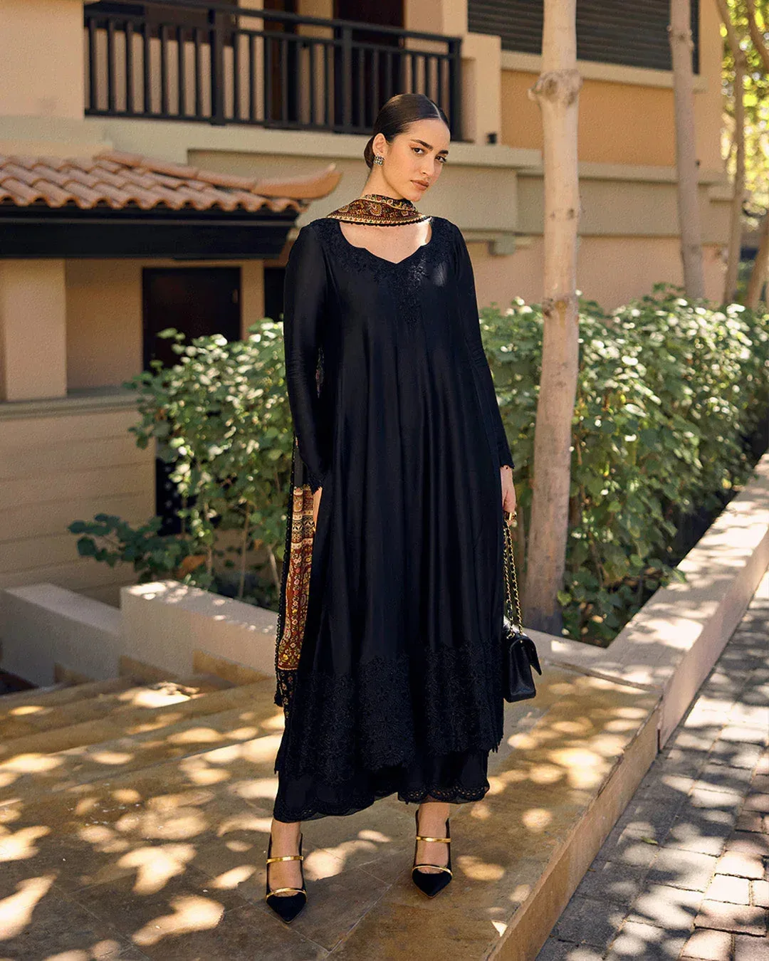 Faiza Saqlain Carmela Luxury Pret Black Silk – view 2 – Poshaq