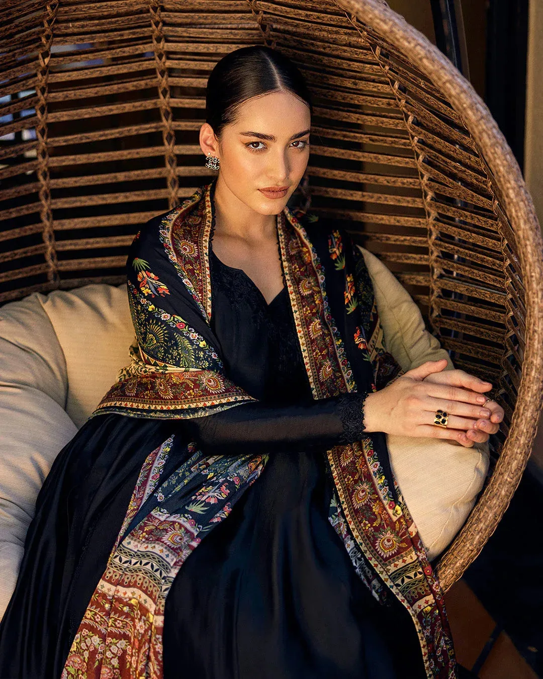 Faiza Saqlain Carmela Luxury Pret Black Silk – view 3 – Poshaq