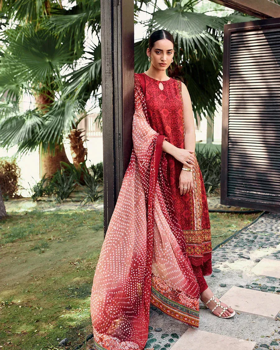 Faiza Saqlain Carmela Red Chiffon – view 2 – Poshaq