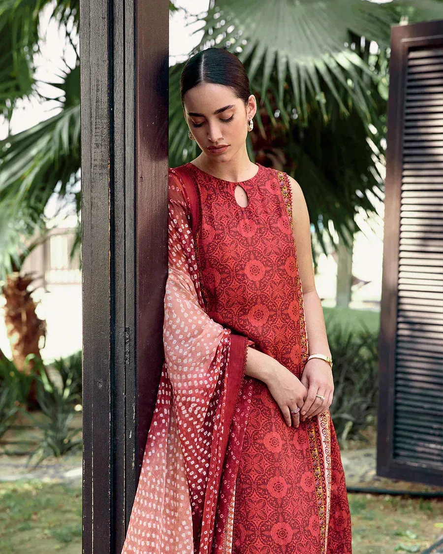 Faiza Saqlain Carmela Red Chiffon – view 3 – Poshaq