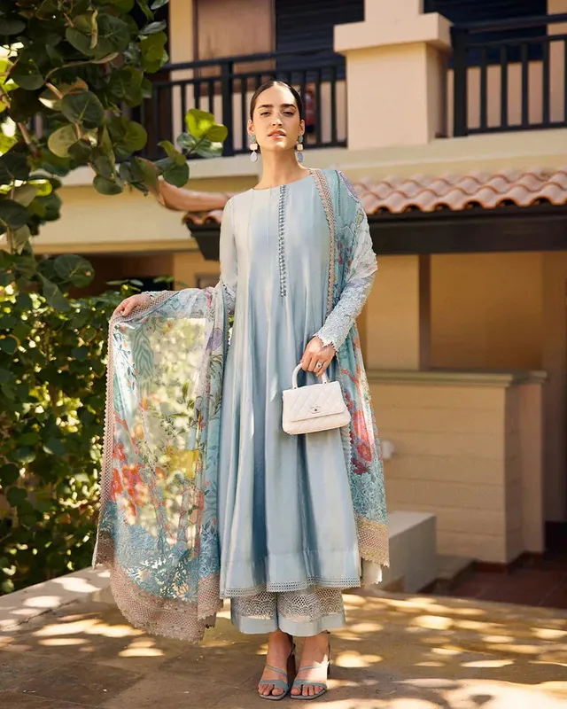 Faiza Saqlain Carmela Blue Chiffon – view 1 – Poshaq