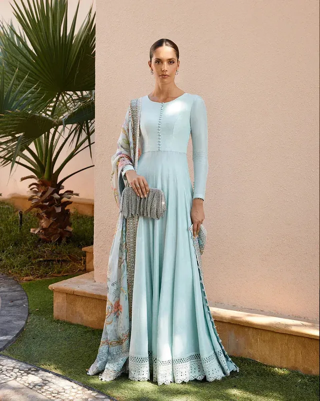 Faiza Saqlain Carmela Blue Raw Silk – view 1 – Poshaq