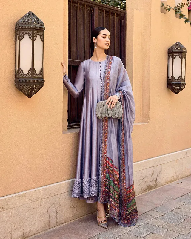 Faiza Saqlain Carmela Grey Cotton – view 1 – Poshaq