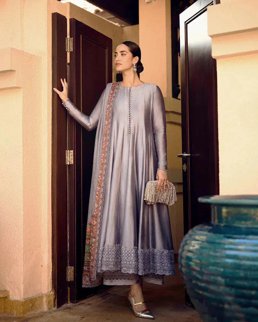 Faiza Saqlain Carmela Grey Cotton – view 3 – Poshaq