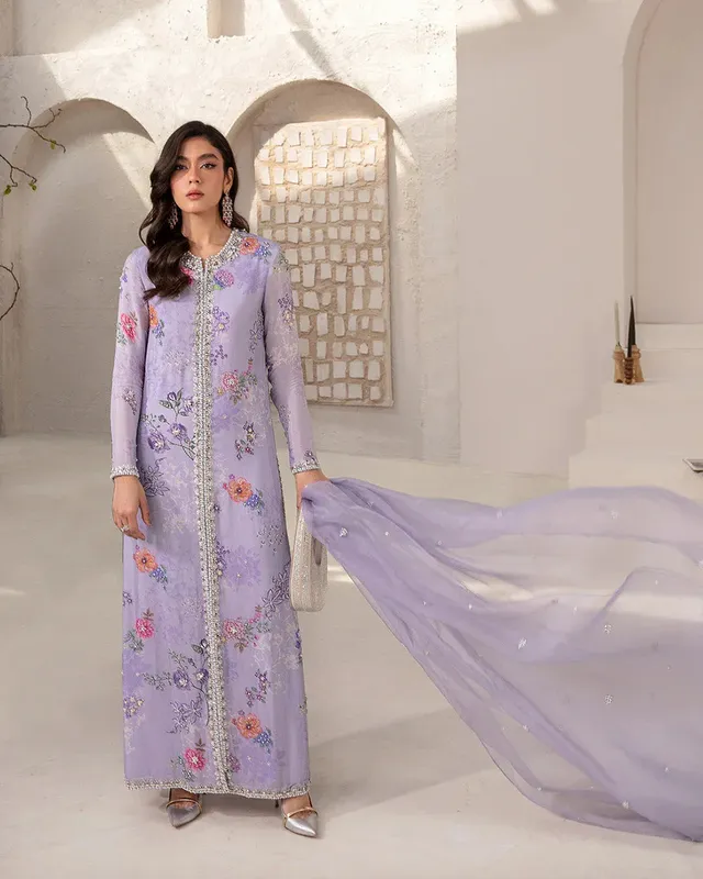 Faiza Saqlain Lenora Luxury Pret Lilac Organza – view 1 – Poshaq