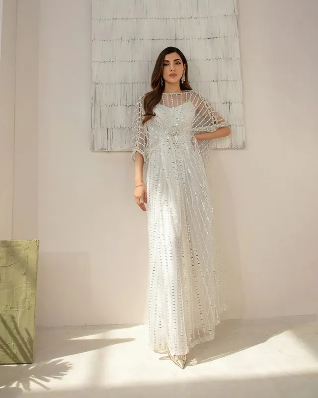Faiza Saqlain Lenora Luxury Pret White Net – view 1 – Poshaq