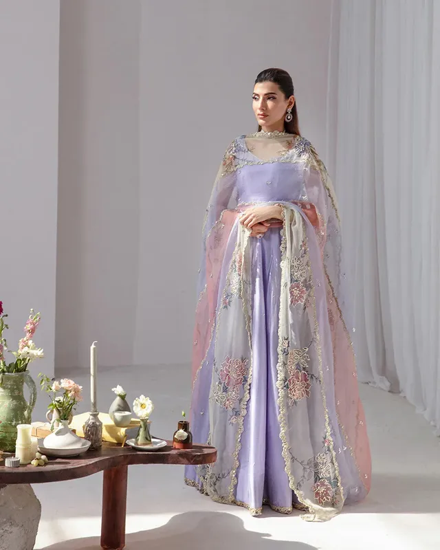 Faiza Saqlain Lenora Luxury Pret Lilac Organza – view 1 – Poshaq