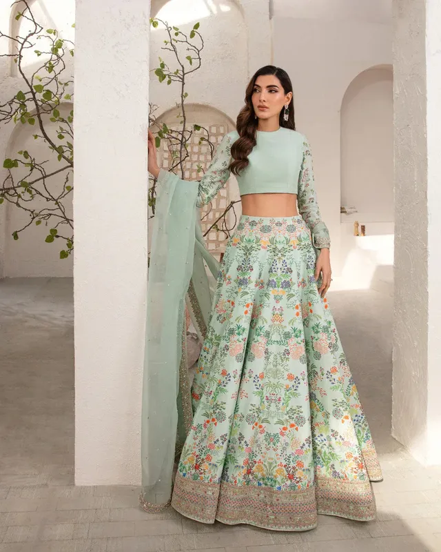 Faiza Saqlain Lenora Luxury Pret Green Raw Silk – view 1 – Poshaq