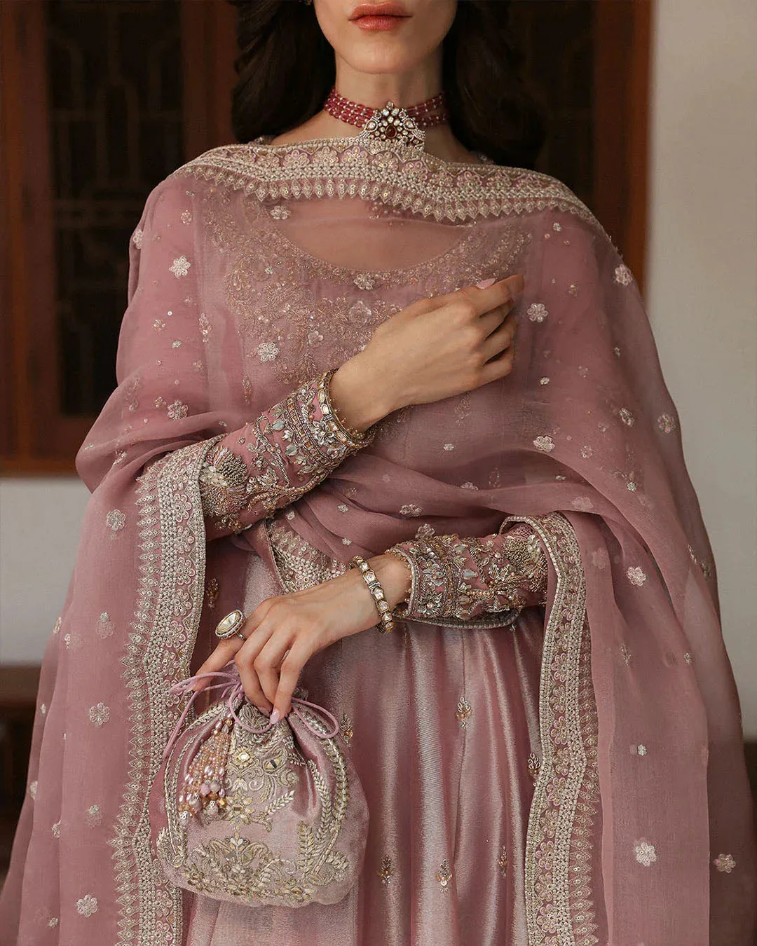 Faiza Saqlain Mehermah Luxe Formals Pink Organza – view 4 – Poshaq