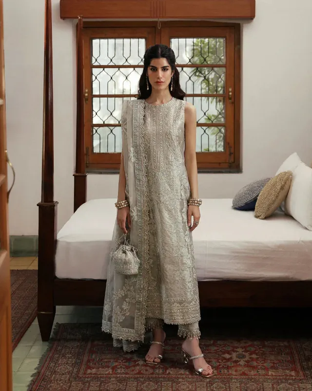 Faiza Saqlain Mehermah Luxe Formals Grey Raw Silk – view 1 – Poshaq