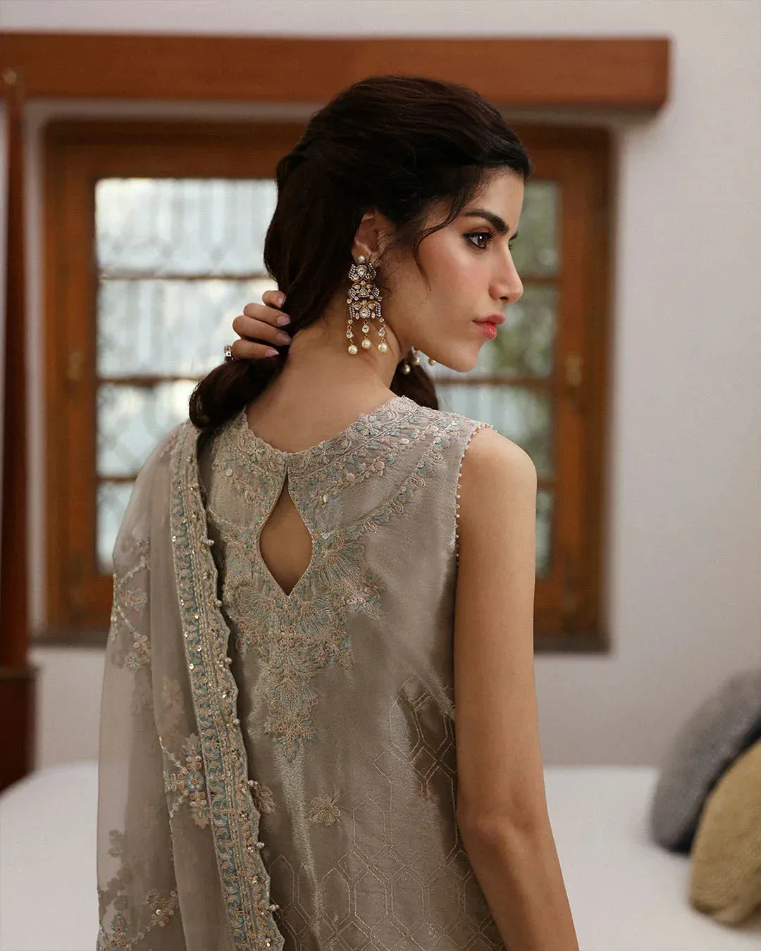 Faiza Saqlain Mehermah Luxe Formals Grey Raw Silk – view 2 – Poshaq