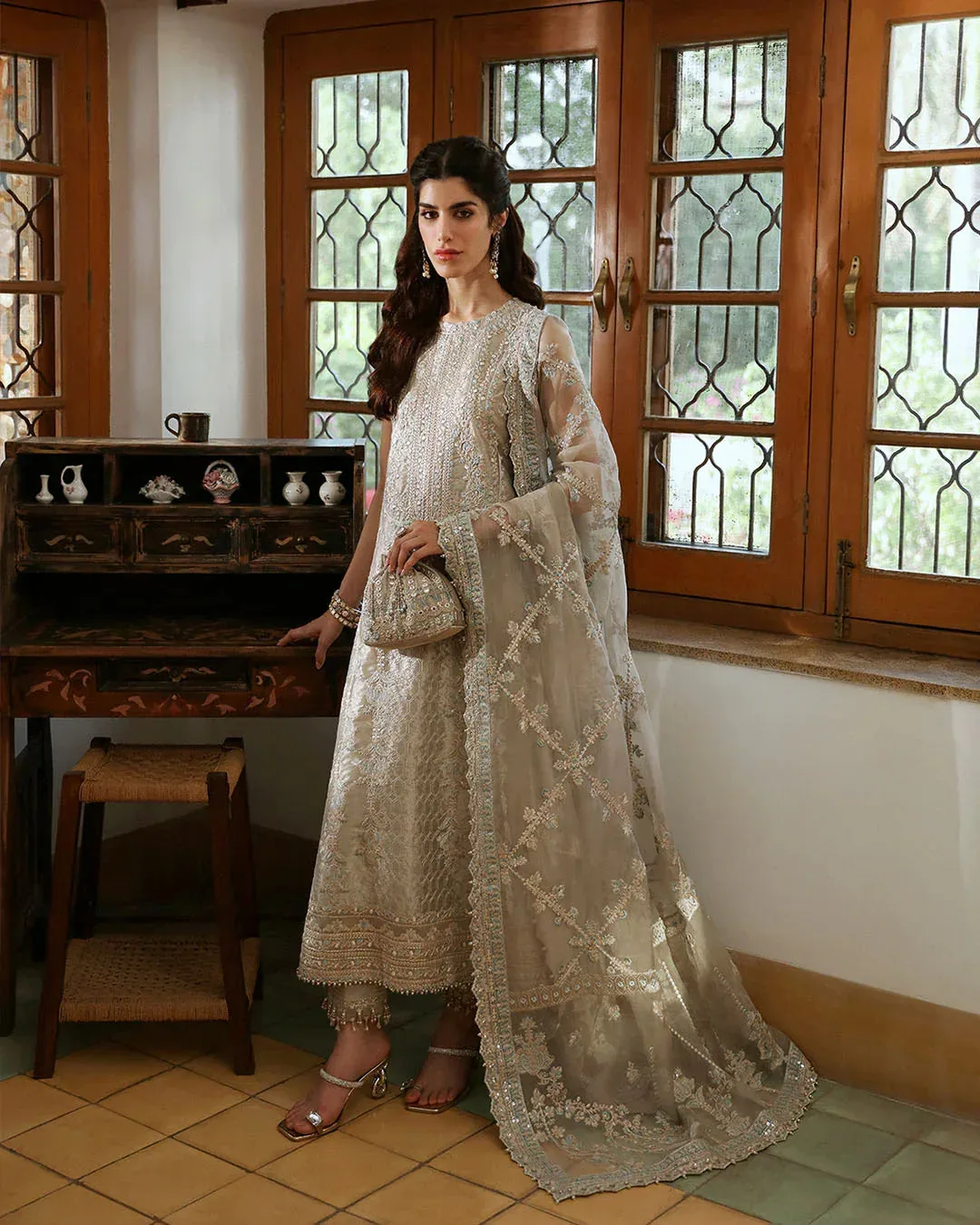 Faiza Saqlain Mehermah Luxe Formals Grey Raw Silk – view 3 – Poshaq