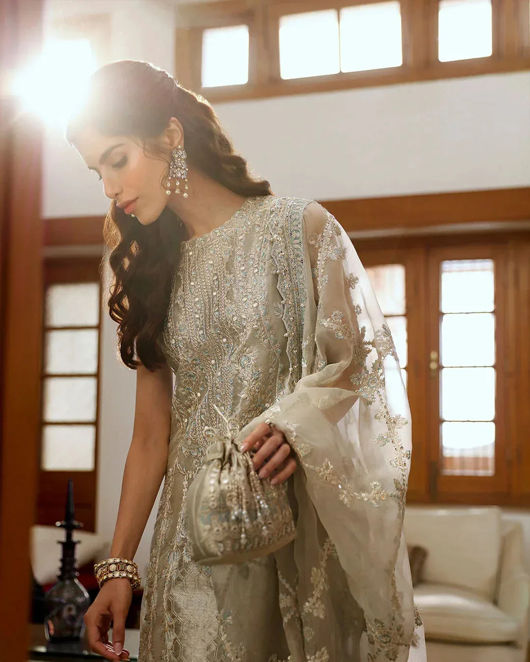 Faiza Saqlain Mehermah Luxe Formals Grey Raw Silk – view 4 – Poshaq