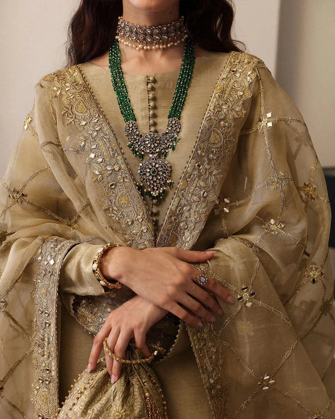 Faiza Saqlain Mehermah Luxe Formals Gold Raw Silk – view 2 – Poshaq