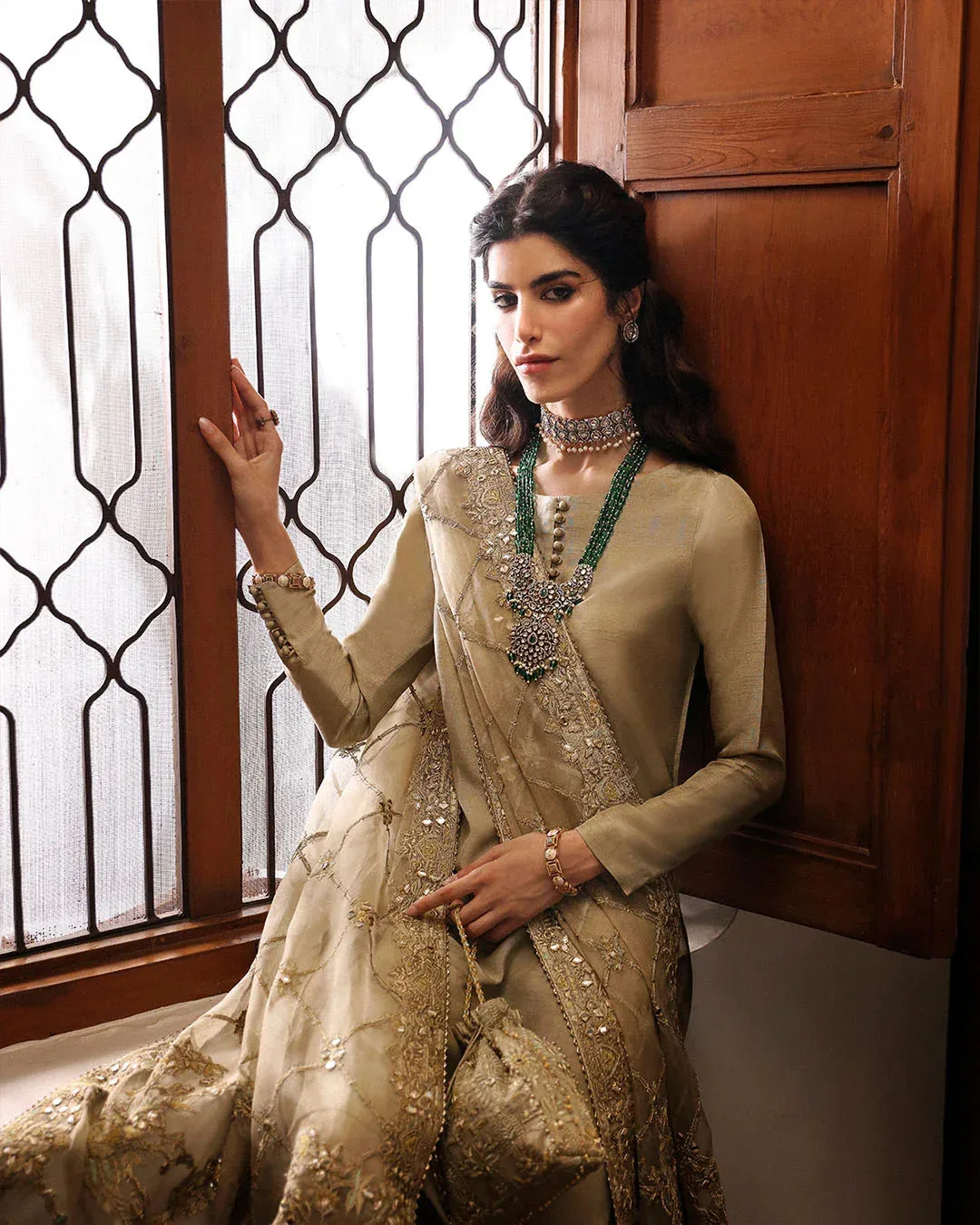 Faiza Saqlain Mehermah Luxe Formals Gold Raw Silk – view 3 – Poshaq