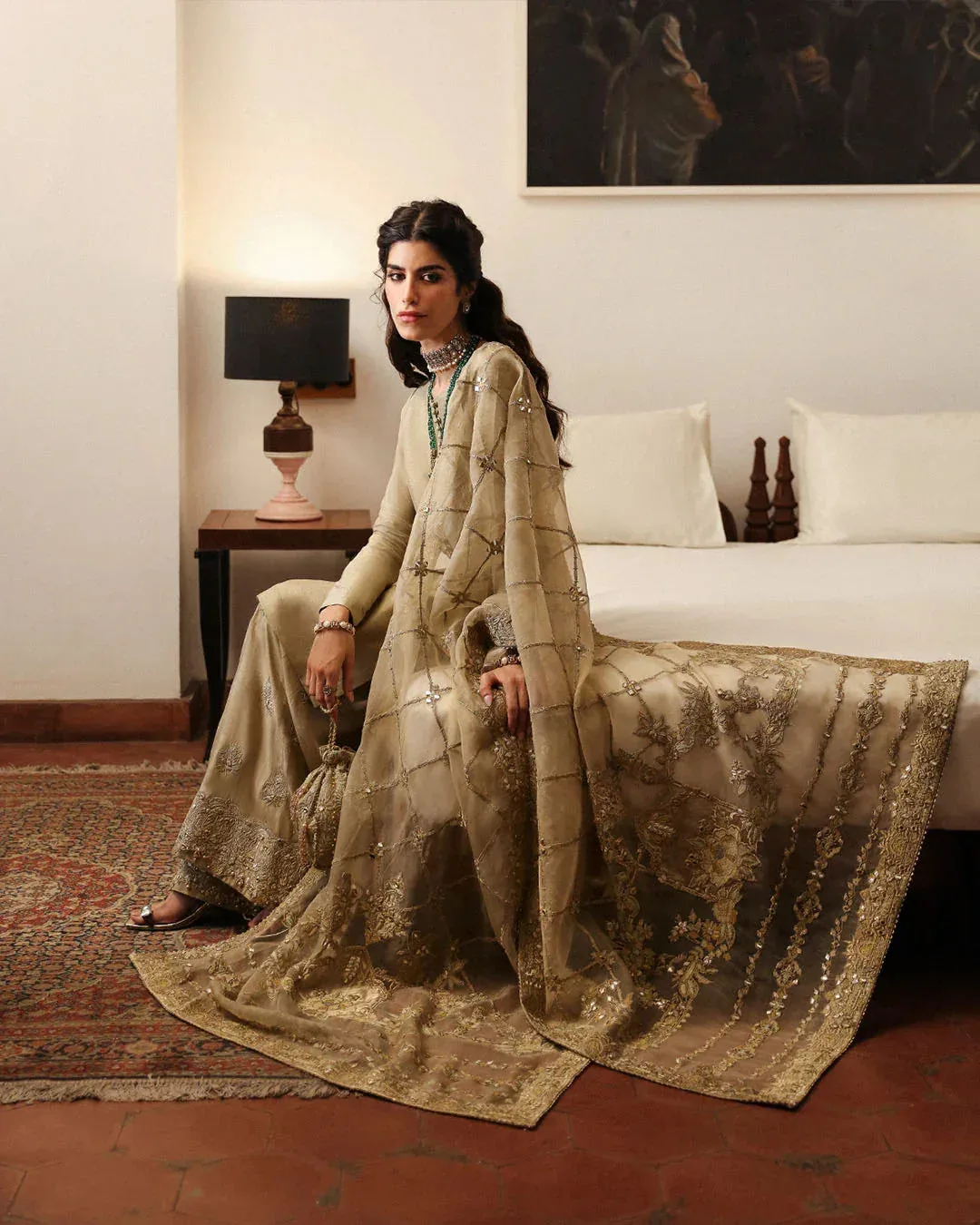 Faiza Saqlain Mehermah Luxe Formals Gold Raw Silk – view 4 – Poshaq