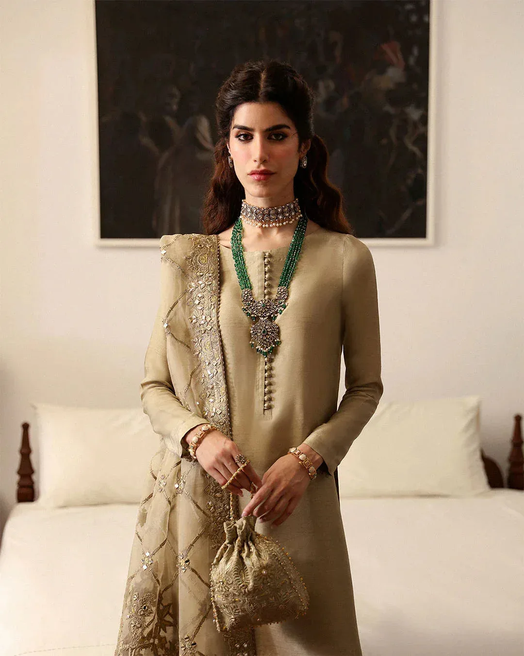 Faiza Saqlain Mehermah Luxe Formals Gold Raw Silk – view 5 – Poshaq