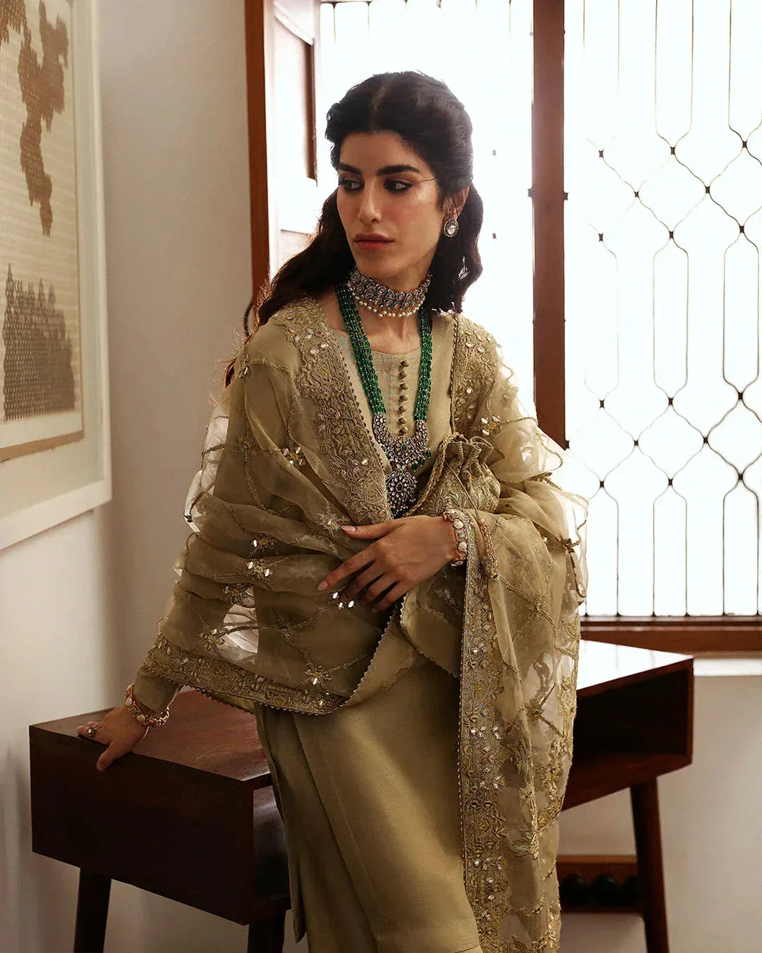 Faiza Saqlain Mehermah Luxe Formals Gold Raw Silk – view 6 – Poshaq