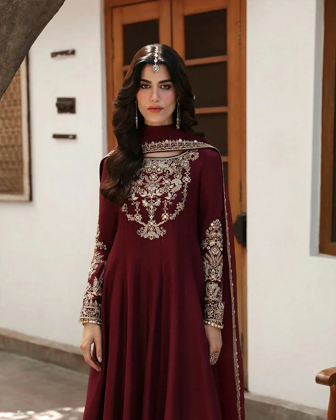 Faiza Saqlain Mehermah Luxe Formals Maroon Raw Silk – view 6 – Poshaq