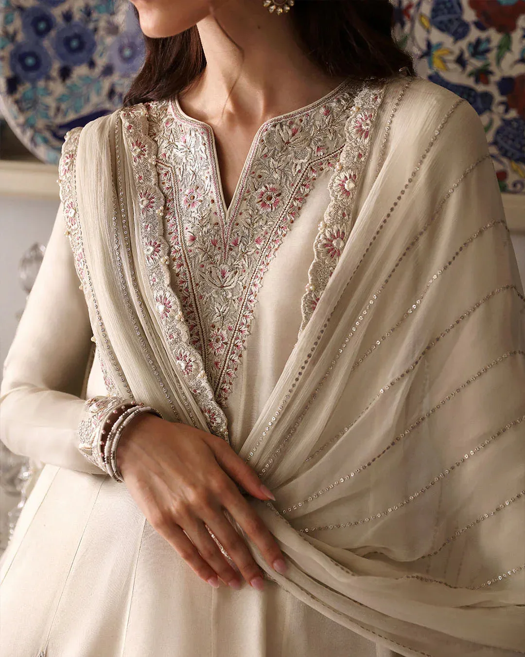 Faiza Saqlain Mehermah Luxe Formals Ivory Cotton Silk – view 3 – Poshaq