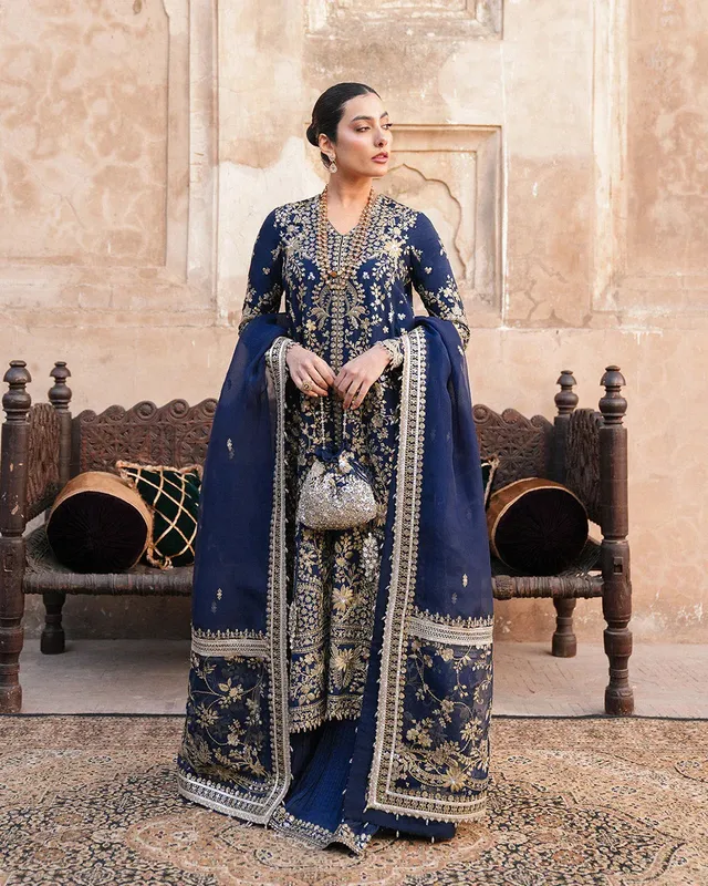 Faiza Saqlain Zimmal Formals Blue Raw Silk – view 1 – Poshaq