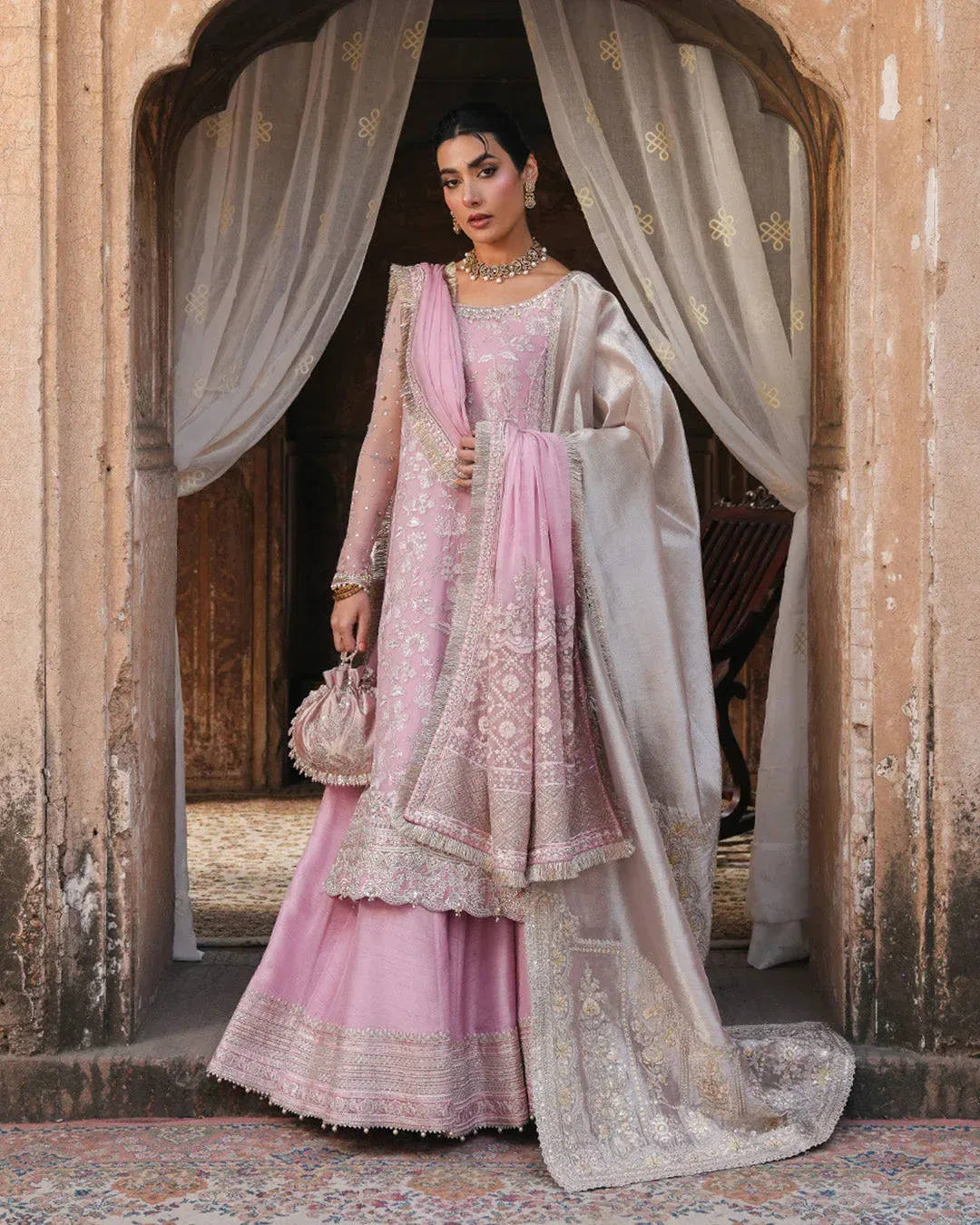 Faiza Saqlain Zimmal Formals Pink Raw Silk – view 1 – Poshaq