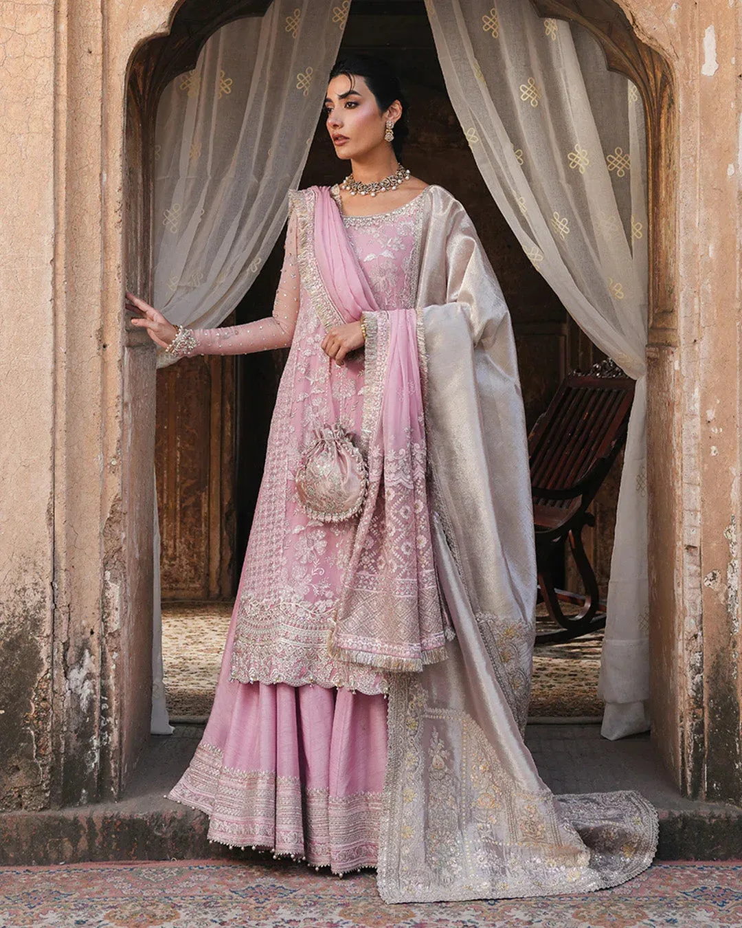 Faiza Saqlain Zimmal Formals Pink Raw Silk – view 4 – Poshaq