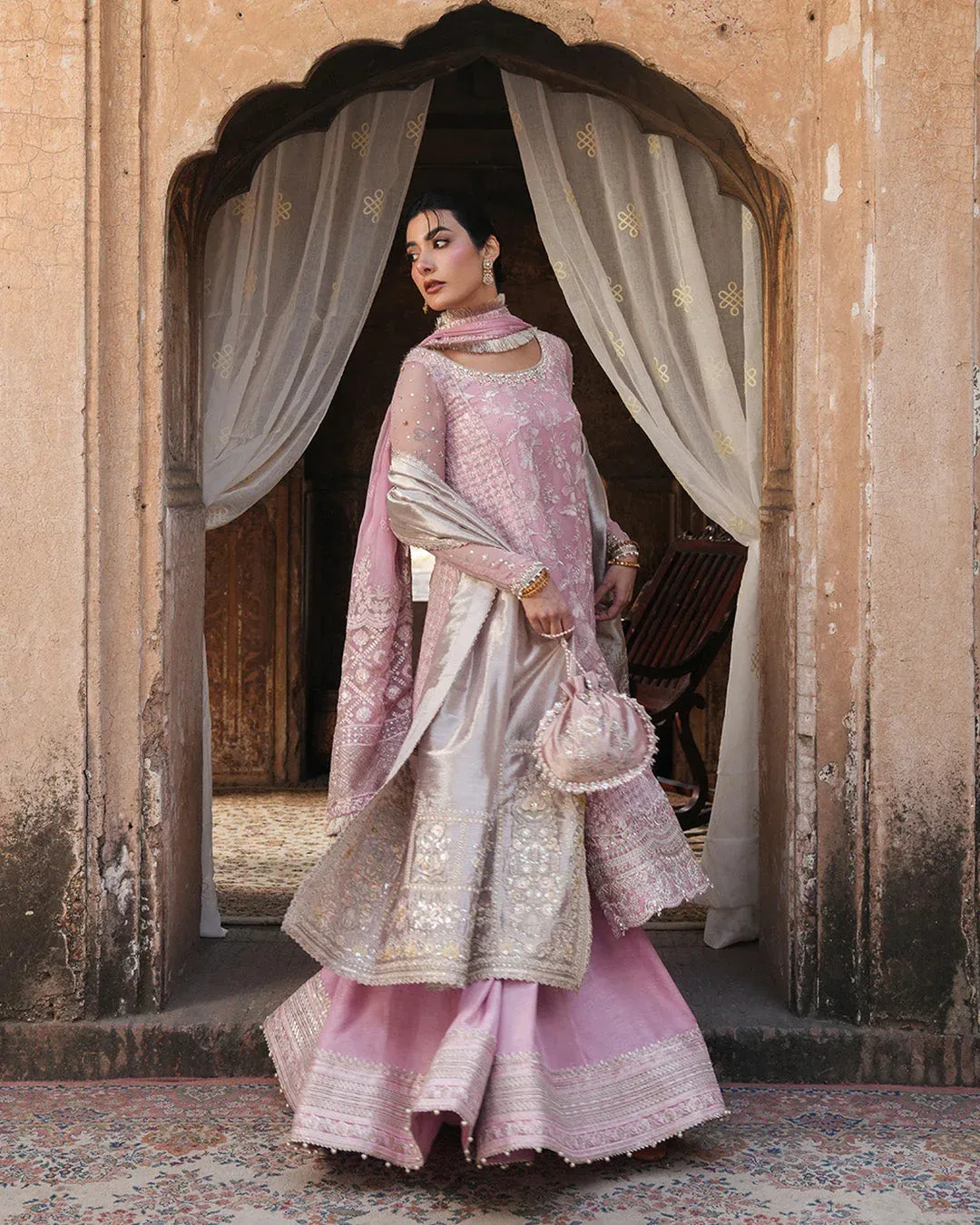 Faiza Saqlain Zimmal Formals Pink Raw Silk – view 5 – Poshaq