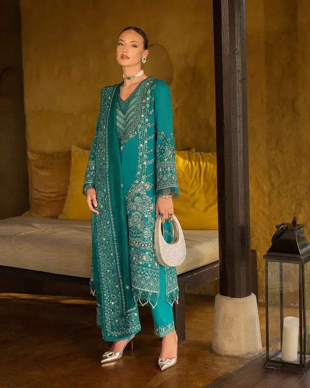 Faiza Saqlain Zinnia Lawn 25 Green Organza – view 1 – Poshaq