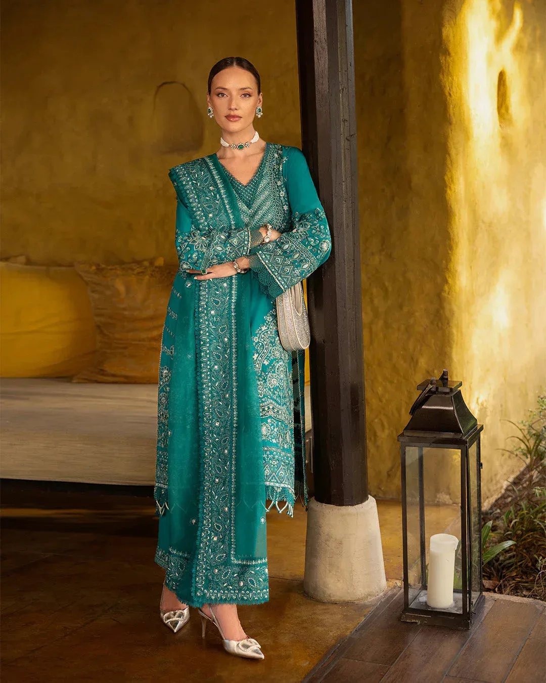 Faiza Saqlain Zinnia Lawn 25 Green Organza – view 2 – Poshaq