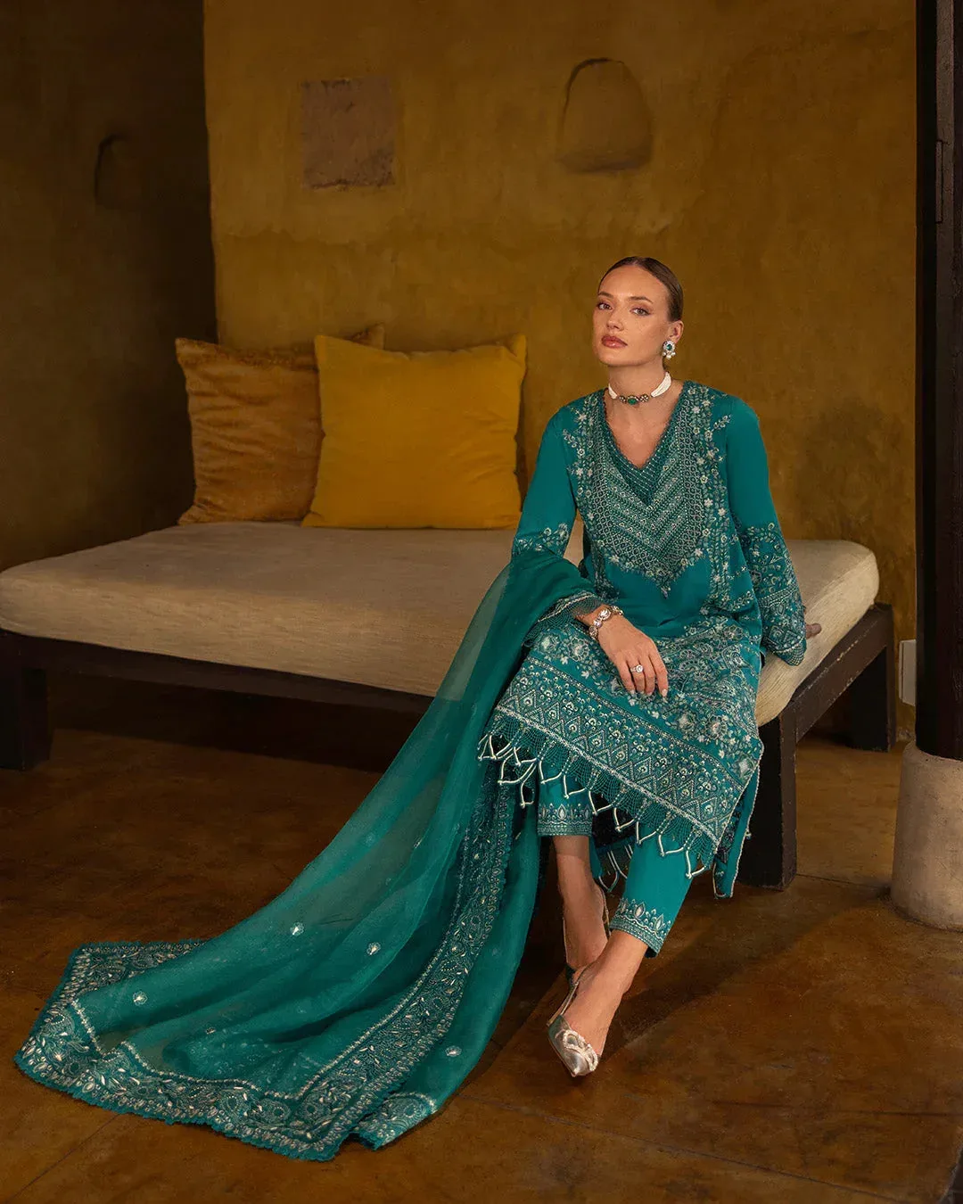 Faiza Saqlain Zinnia Lawn 25 Green Organza – view 4 – Poshaq